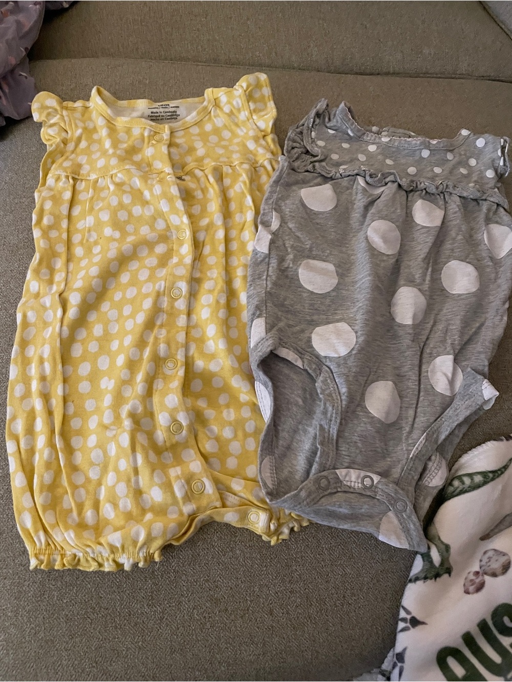 Polka Dot Baby Rompers - Yellow & Gray